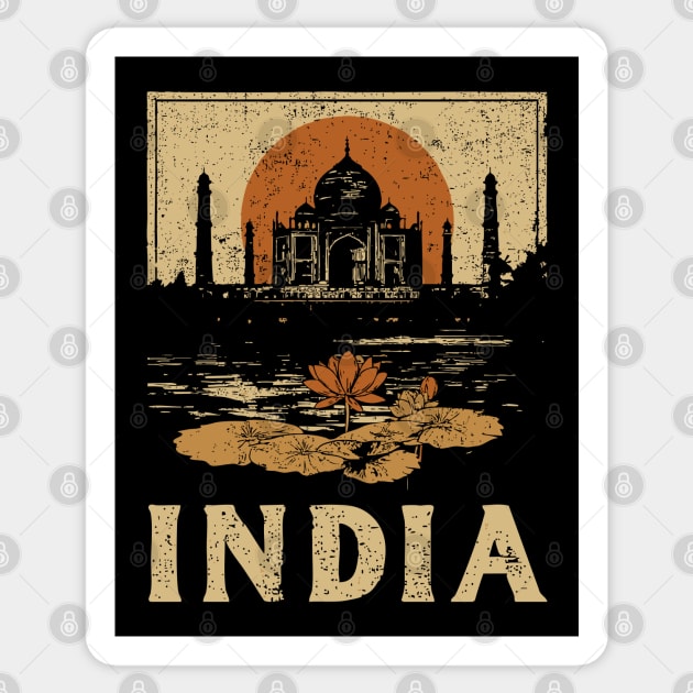 India Taj Mahal Red Sun Retro Art Print Sticker by TuncGK